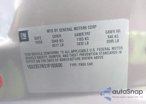 2007 Saturn Aura Xe z USA, uszkodzony, nr VIN 1G8ZS57N37F183606